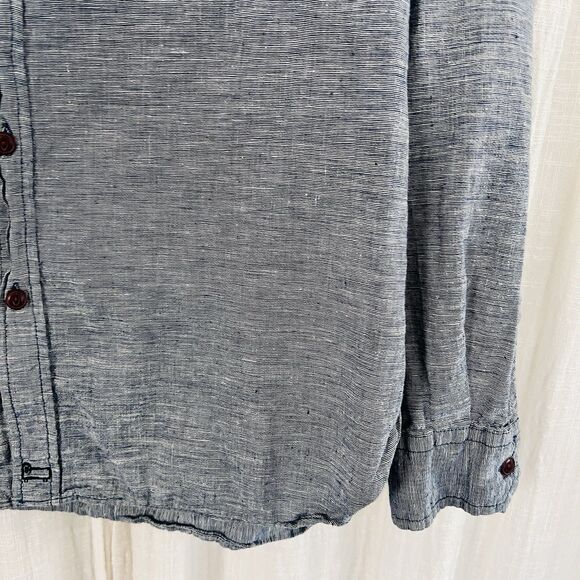 Woolrich Grayish Blue Hemp & Organic Cotton Button Down Sustainable Shirt Mens L - Picture 4 of 8